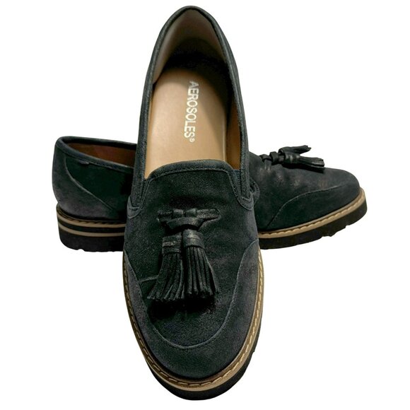 Aerosoles Women's Pen Name Moccasin Loafer Sz 7.5 Black/Ink Suede Slip-On Shoes - Picture 2 of 8